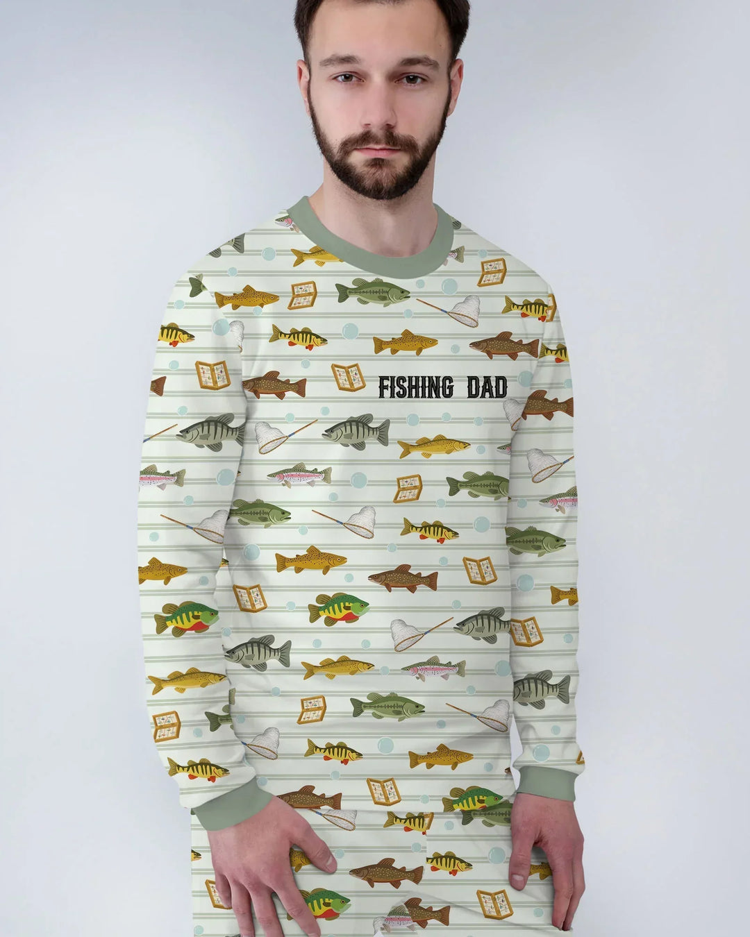 Conjunto de pijama de bambú bordado para hombre "Papá y yo" de pesca a juego