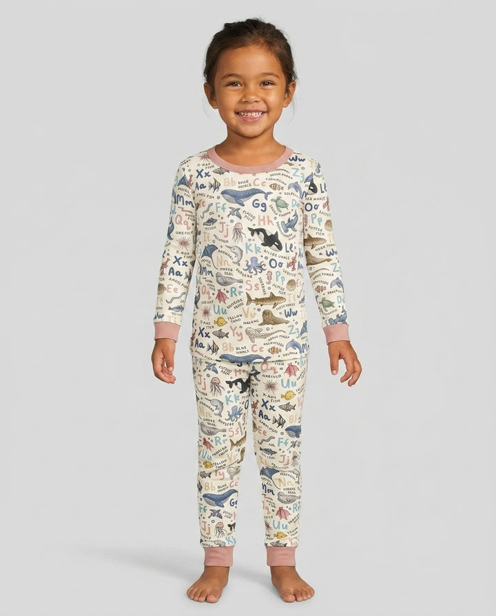 Ocean Animal Alphabet Bamboo Two Piece Long Sleeve Pajama Set
