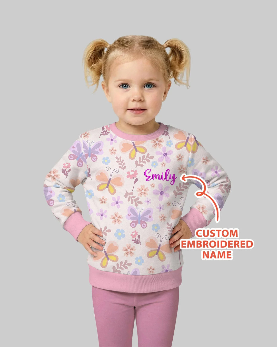 Custom Embroidered Name Butterfly Bamboo Crewneck Sweatshirt