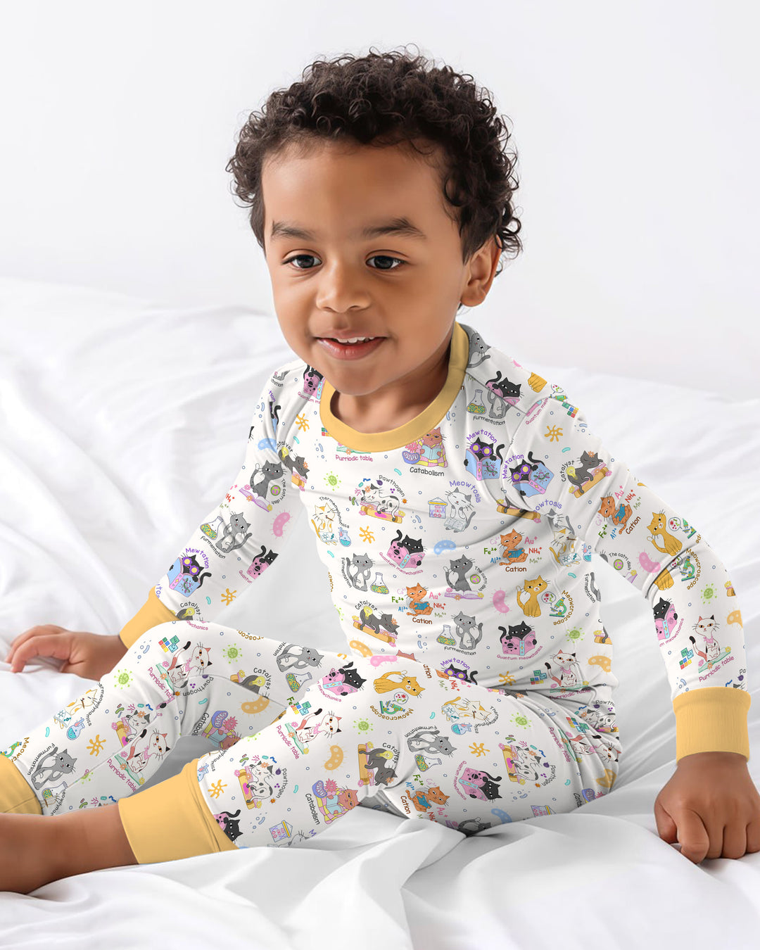 Funny Cat Love Scientist Bamboo Two Piece Long Sleeve Pajama Set