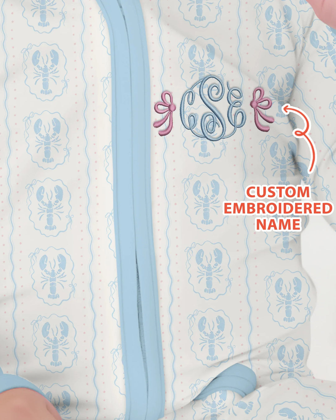 Pijama de bambú convertible con cremallera y monograma personalizado para bebé