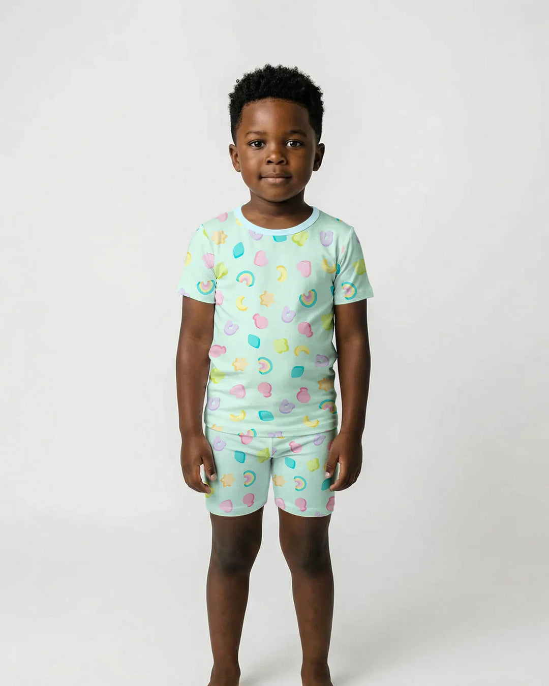 Pastel Lucky Charms Scatter Two Piece Short Sleeve Shorts Pajama Set