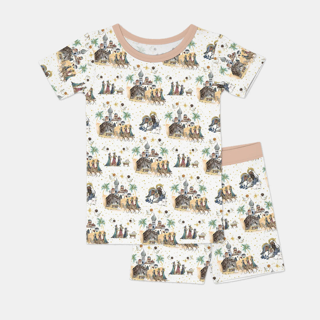 Nativity Christmas Family Matching Family Two Piece Short Sleeve Shorts Pajama Set