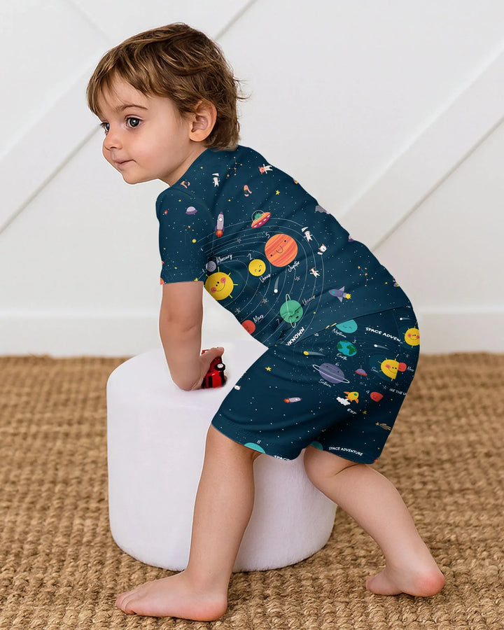 Solar System Explorers Bamboo Two Piece Short Sleeve Shorts Pajama Set