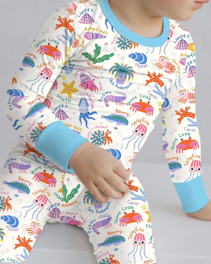 Conjunto de pijama de dos piezas de bambú de manga larga Tide Pool Pals