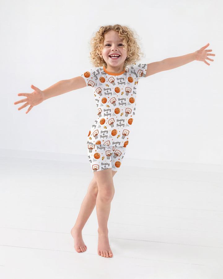 Funny Basketball Hooping & Pooping Bamboo Two Piece Short Sleeve Shorts Pajama Set