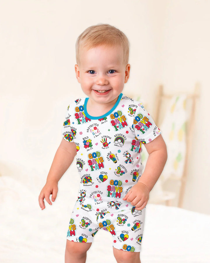 God Says I Am Autism Awareness Two Piece Short Sleeve Shorts Pajama Set