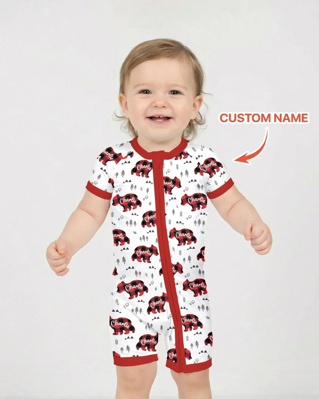 Custom Name Family Bear Matching Bamboo Shorty Zippy