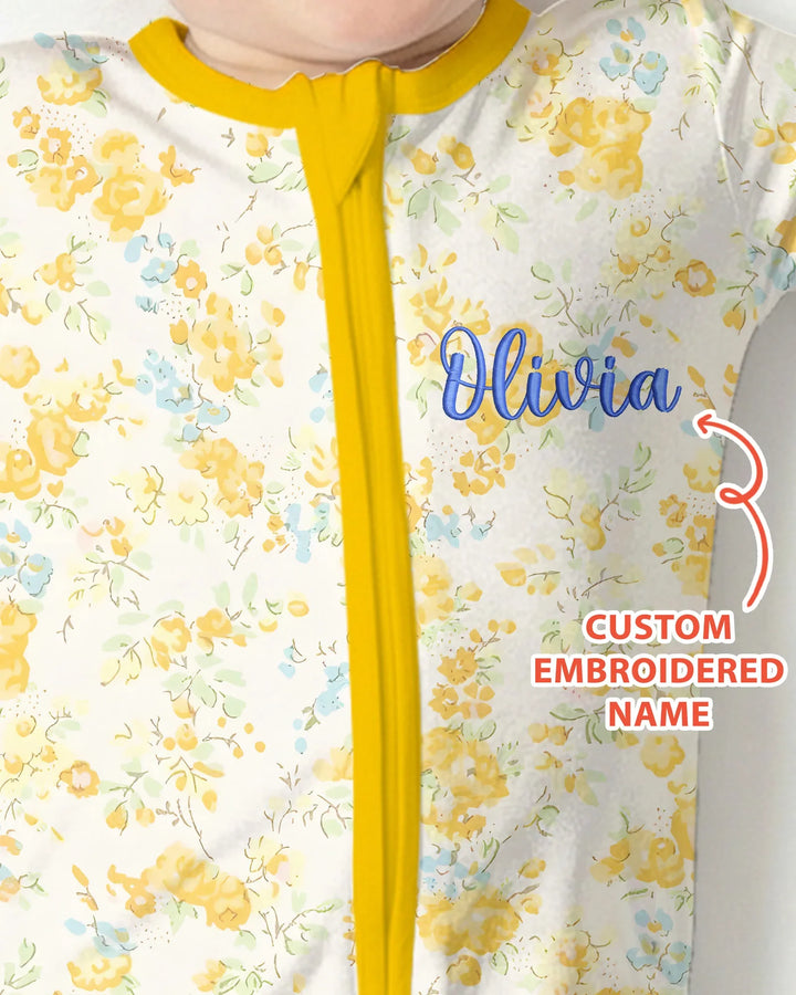 Custom Name Embroidered Floral Bamboo Convertible Zippy