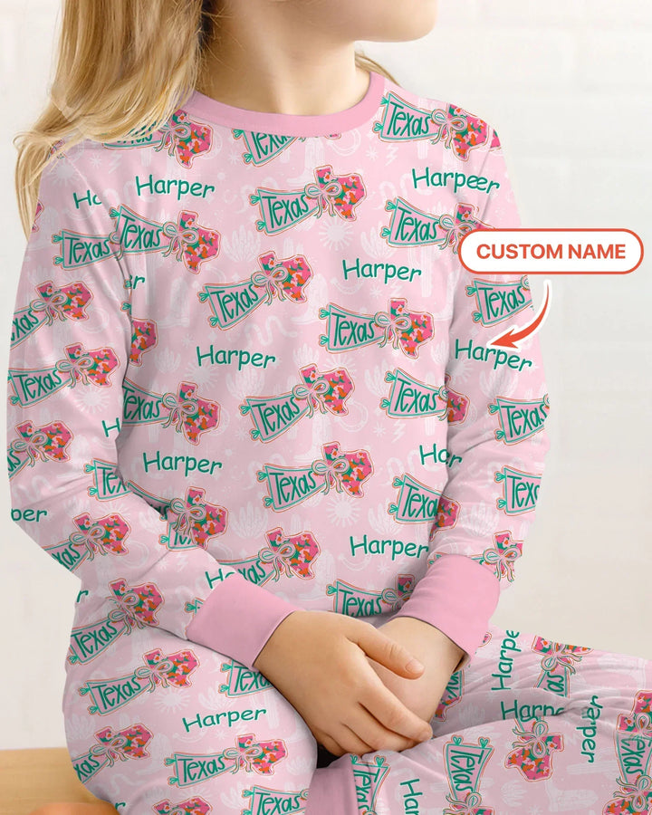 Custom Name Preppy Texas Charm Bamboo Two Piece Long Sleeve Pajama Set