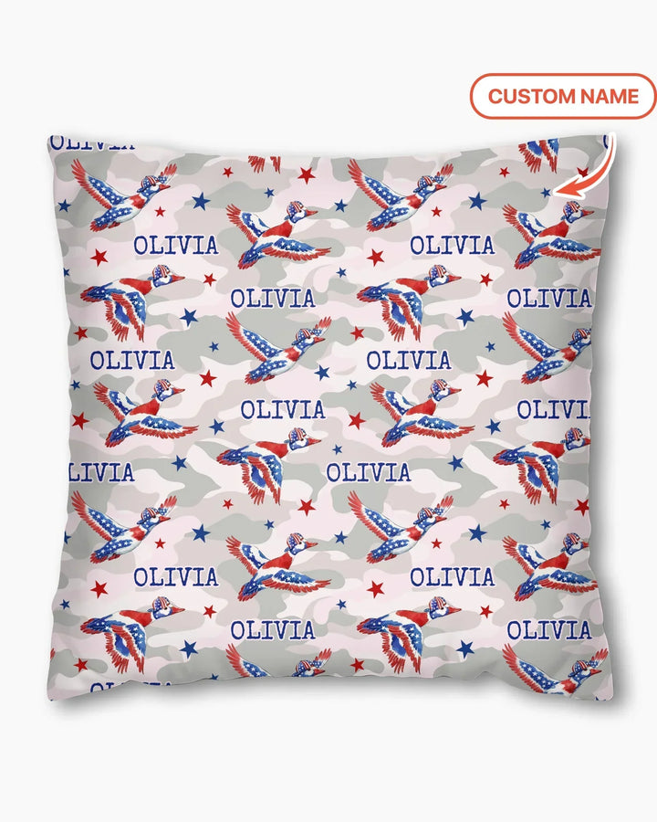 Custom Name America Mallard Duck Family Matching Bamboo Pillow Case