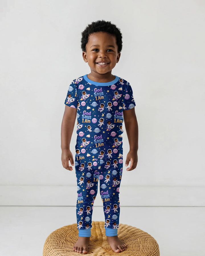 Black Boy God Says I Am Bamboo Two Piece Short Sleeve Pajama Set