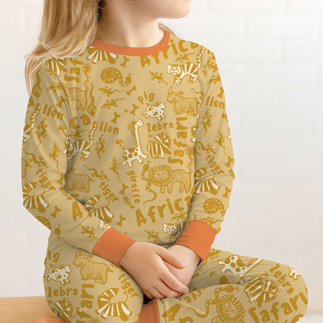 Handdrawn African Animals Two Piece Long Sleeve Pajama Set