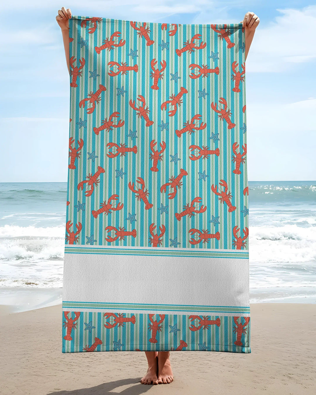 Coastal Lobster Stripe Bamboo Beach Towel