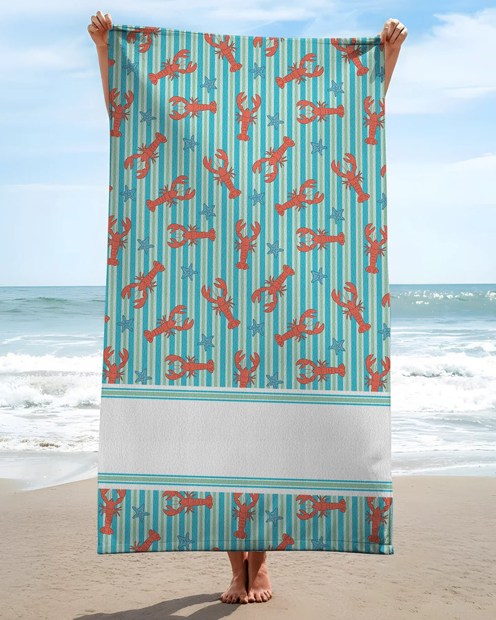 Coastal Lobster Stripe Bamboo Beach Towel