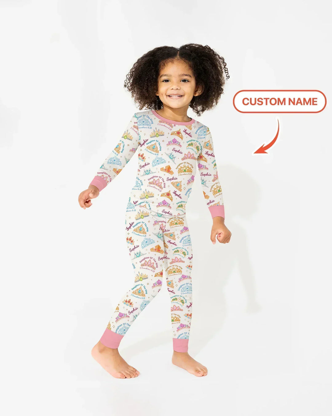 Conjunto de pijama de dos piezas de bambú de manga larga con nombre personalizado "Hija del Rey"