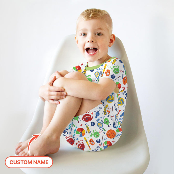 Play Ball Custom Name Two Piece Short Sleeve Shorts Pajama Set