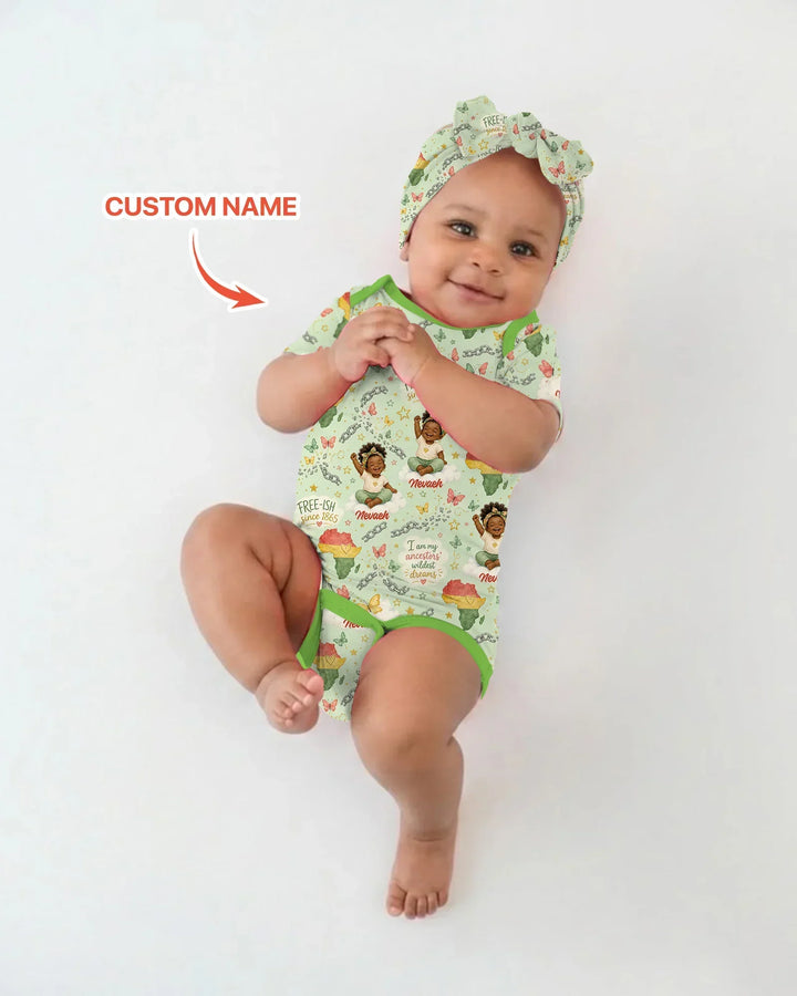 Custom Name Juneteenth I Am My Ancestors' Wildest Dream Bamboo Bodysuit