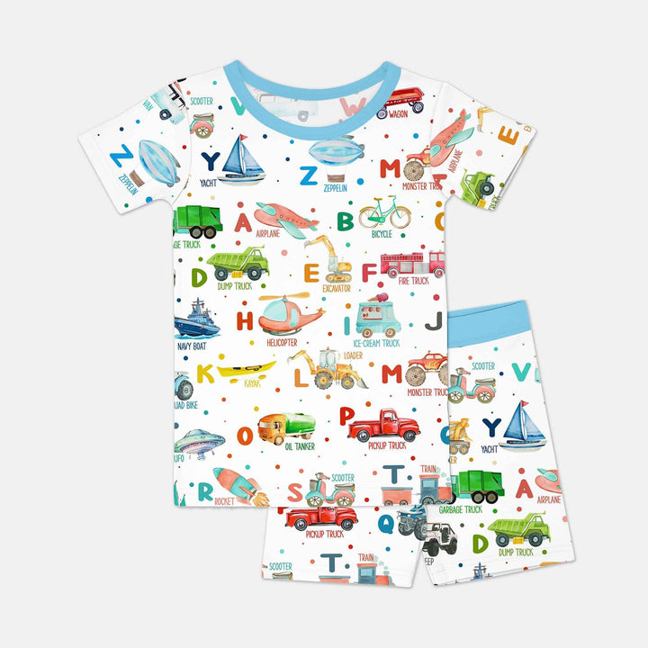 Transportation Alphabet Two Piece Short Sleeve Shorts Pajama Set