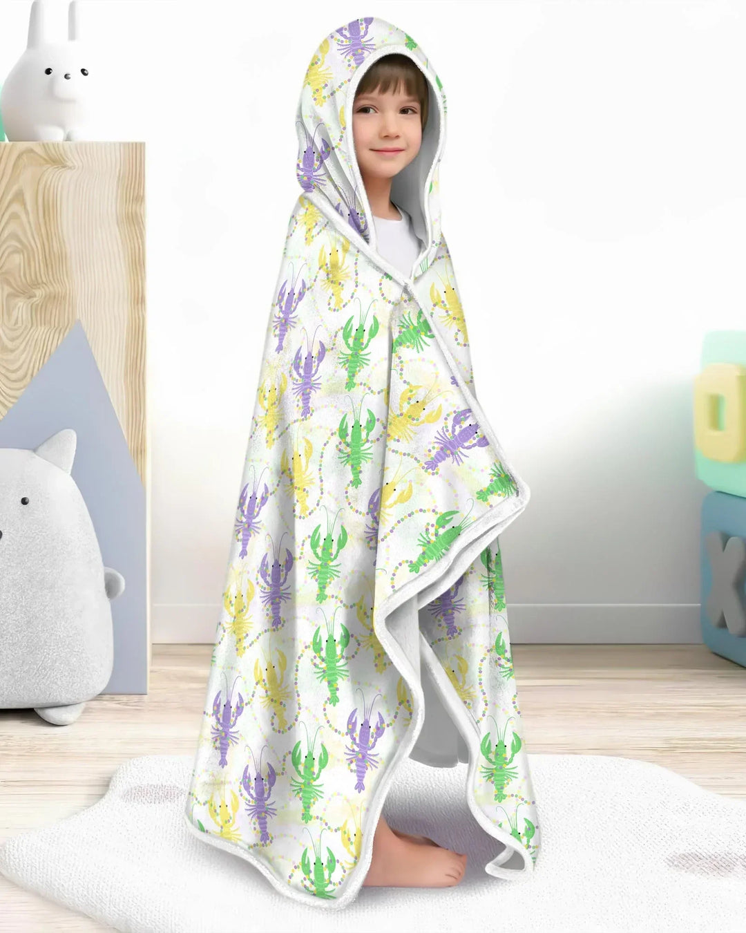 Mardi Gras Crawfish Family Matching Wearable Bamboo Blanket Hoodie