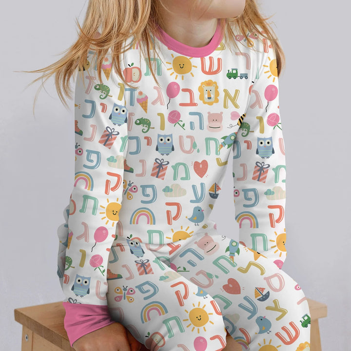Hebrew Alphabet Two Piece Long Sleeve Pajama Set