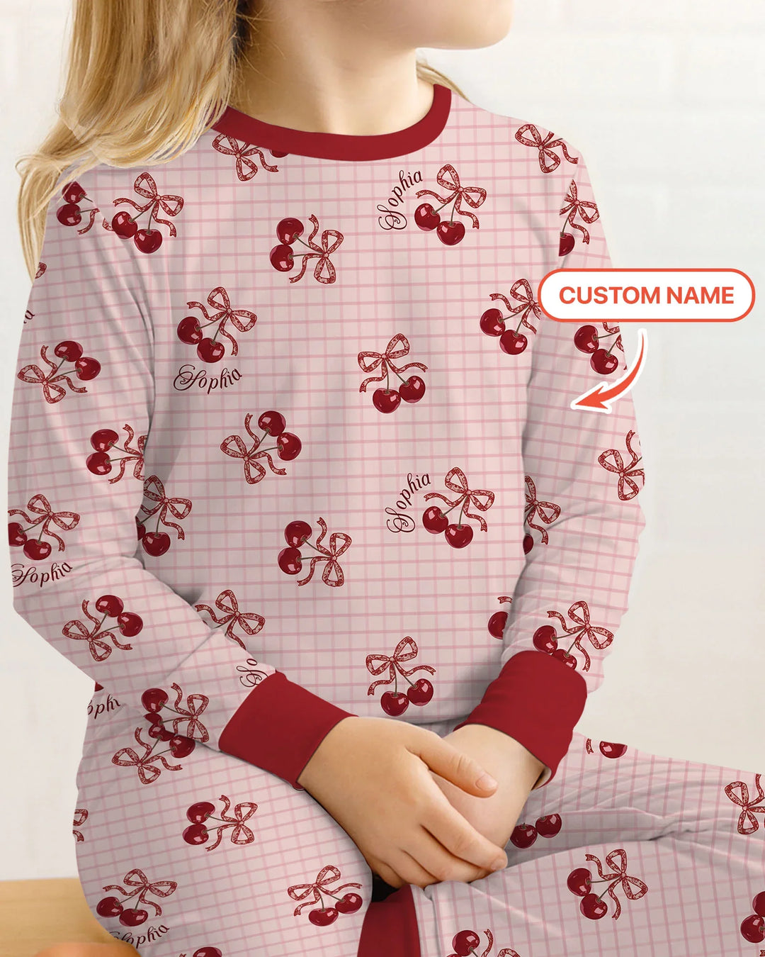 Conjunto de pijama de dos piezas de bambú de manga larga Cherry Mom and Me