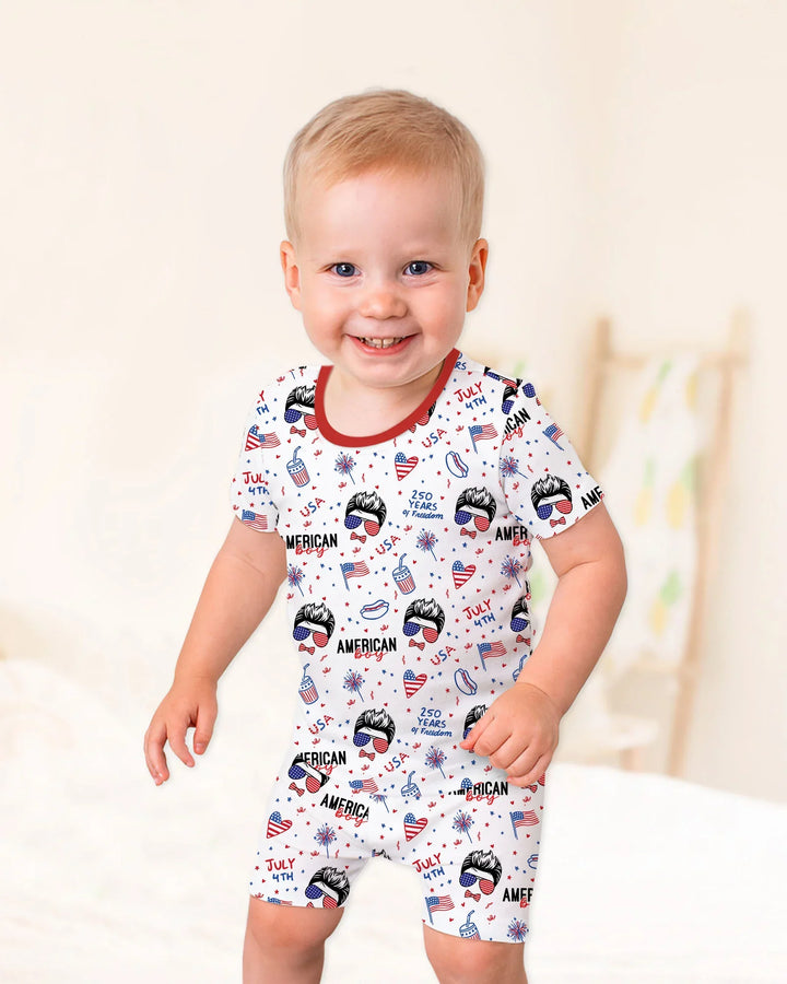 Zweiteiliges Pyjama-Set mit kurzen Ärmeln und Shorts im Sommer-Design