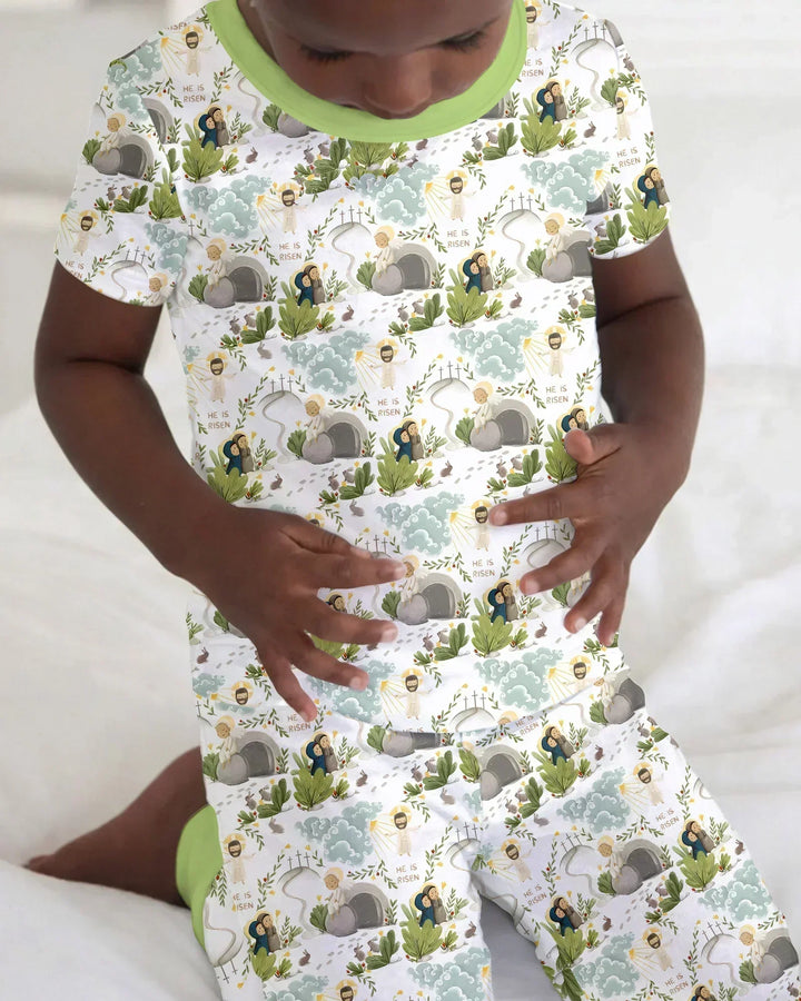 Mateo 28:1–8 Él ha resucitado Conjunto de pijama de dos piezas de bambú de manga corta