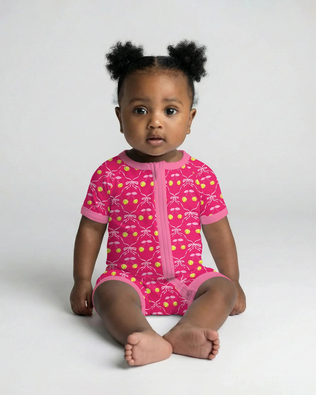 Cherry Baseball Softball Mom and Girl Matching Bamboo Shorty Zippy