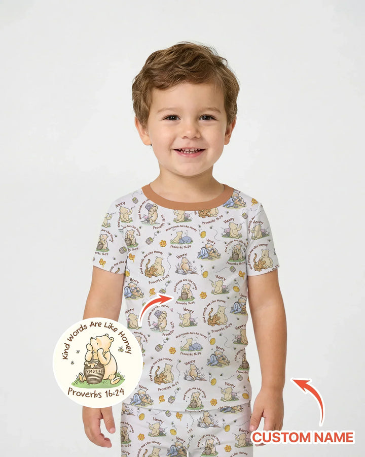 Kind Words Are Like Honey Custom Name Bamboo Two Piece Short Sleeve Pajama Set