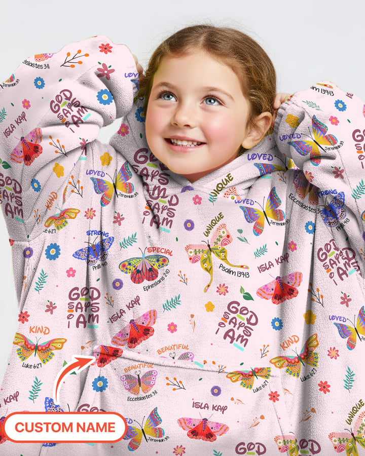 God says I am Butterfly Blanket Hoodie