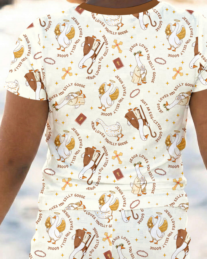 Jesus Loves You Silly Goose Two Piece Short Sleeve Pajama Set