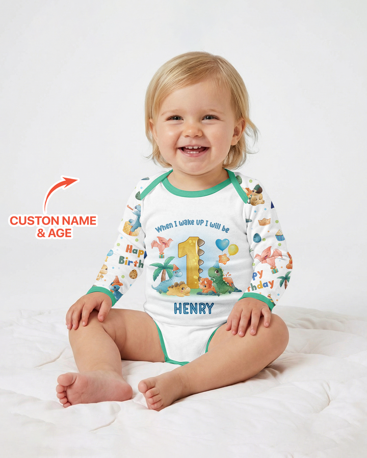 Custom Name When I Wake Up Birthday Dino Bamboo Bodysuit
