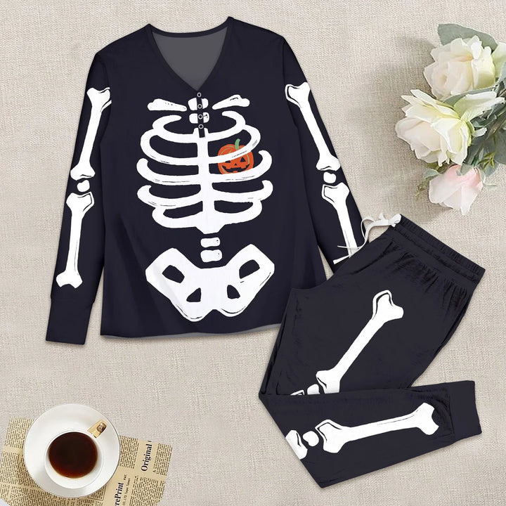 Halloween Glow In The Dark Skeleton Women Pajama Set , Halloween Glow In The Dark Skeleton Women Pajama Set - S