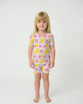Pink Lemons Bows Checkered Bamboo Two Piece Short Sleeve Shorts Pajama Set