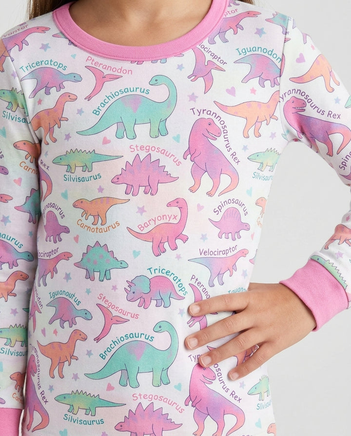 Pastel Dino Bamboo Two Piece Long Sleeve Pajama Set