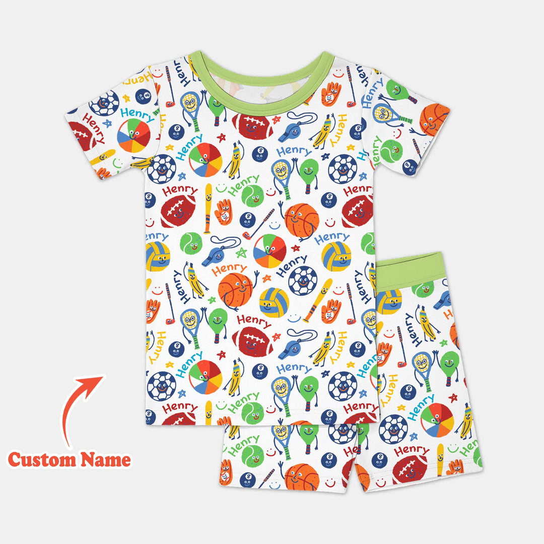 Play Ball Custom Name Two Piece Short Sleeve Shorts Pajama Set