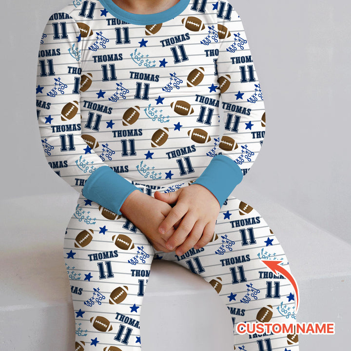 Custom Name Football Time Two Piece Long Sleeve Pajama Set
