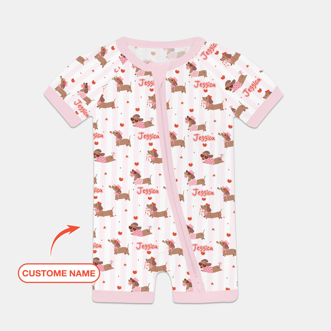Custom Name Valentine Dachshund Family Matching Shorty Zippy