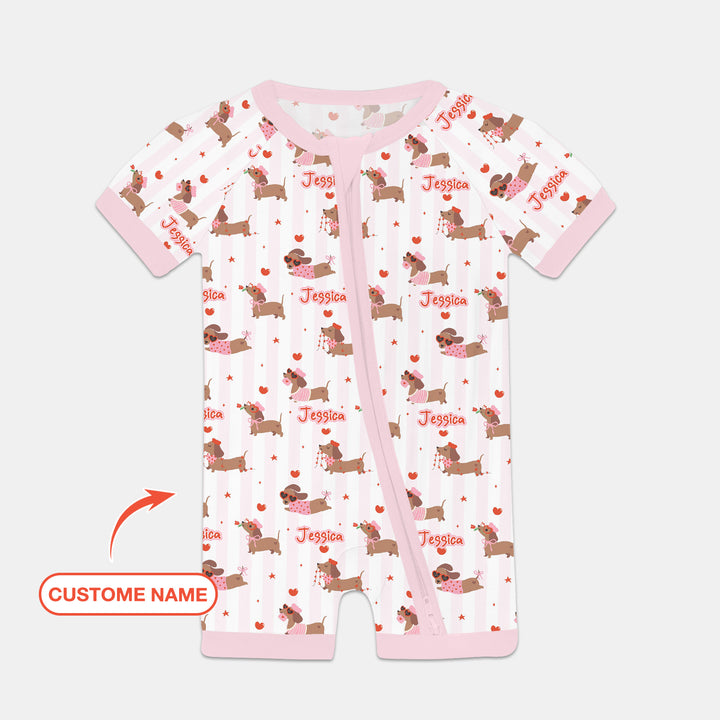 Custom Name Valentine Dachshund Family Matching Shorty Zippy