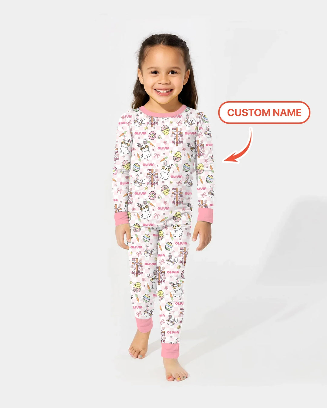 Custom Name Retro Easter Two Piece Long Sleeve Pajama Set