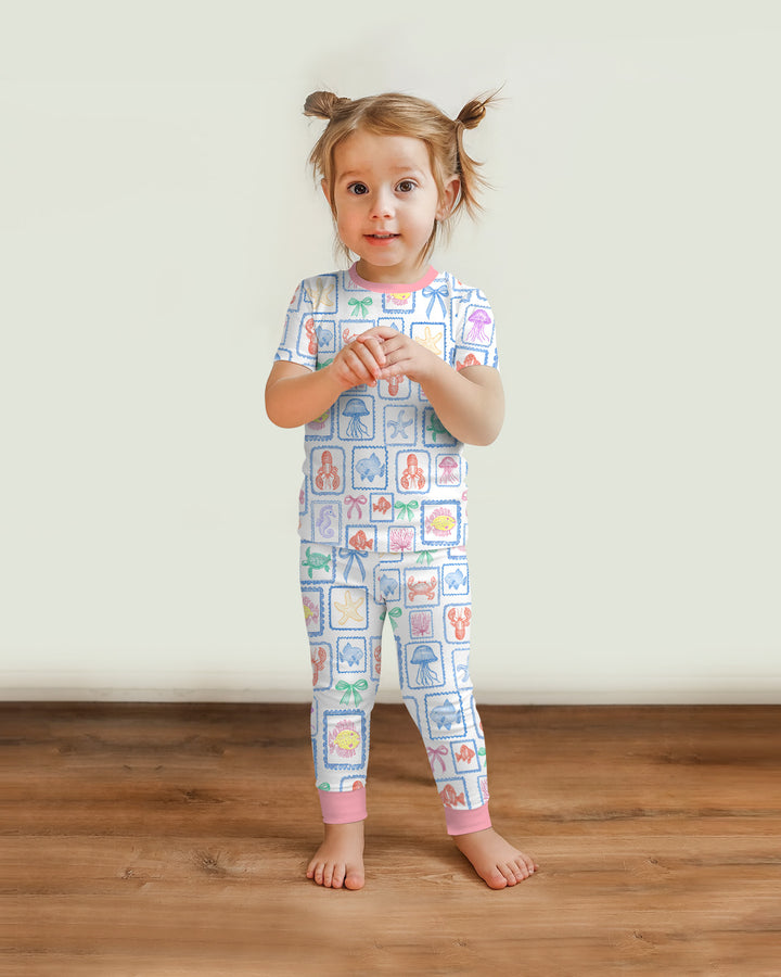 Coastal Treasures Family Matching Bamboo Two Piece Short Sleeve Pajama Set