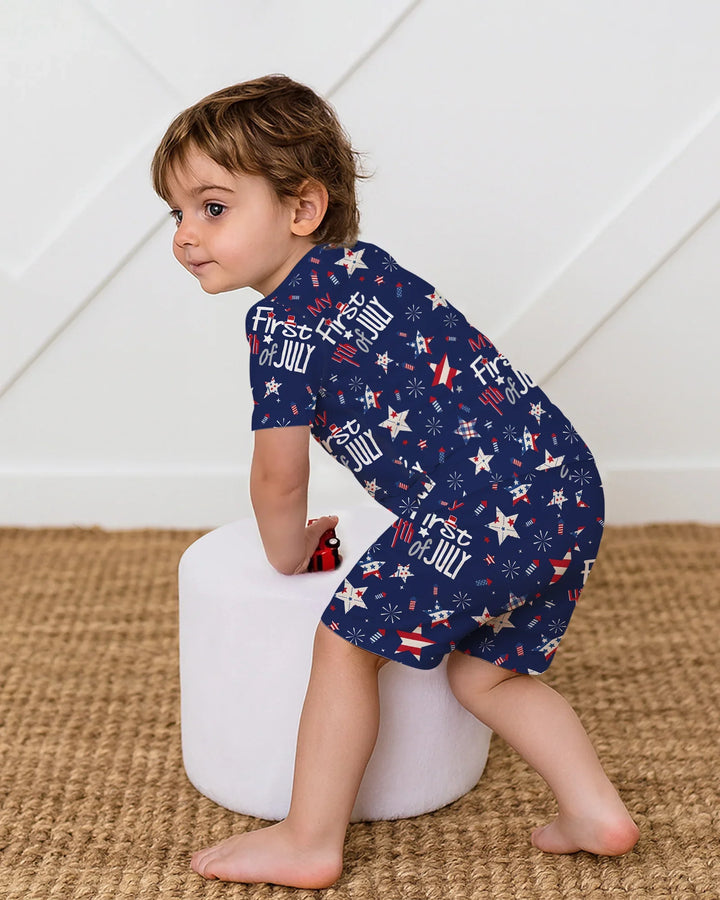 My First 4th of July Star Striped  Bamboo Two Piece Short Sleeve Shorts Pajama Set