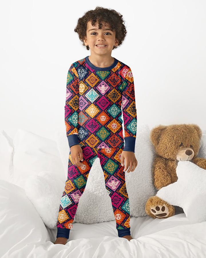 Day of the Dead Colorful Mexican Skull Bamboo Two Piece Long Sleeve Pajama Set