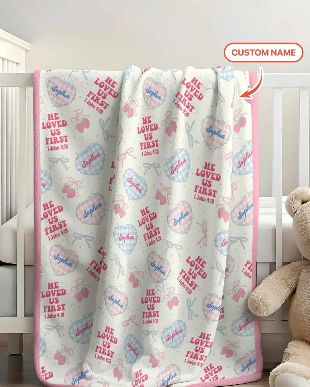 He Loved Us First Custom Name Bamboo Blanket
