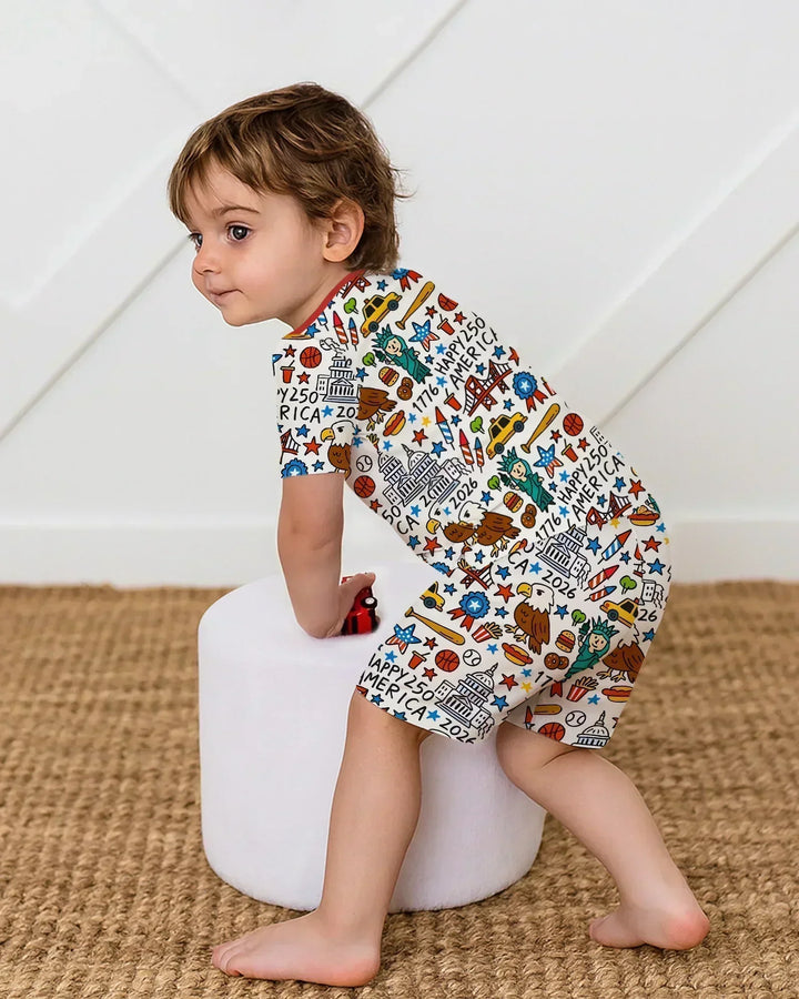Doodle America 250th Anniversary Family Two Piece Short Sleeve Shorts Pajama Set