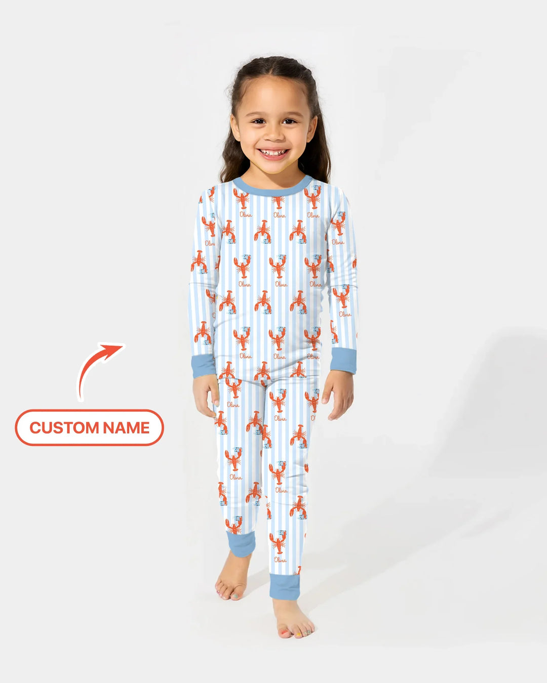 Conjunto de pijama de dos piezas de bambú de manga larga con nombre personalizado, diseño de cerveza y cangrejo de río