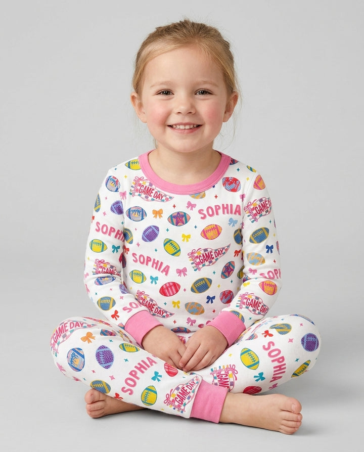 Custom Name Game day Bamboo Two Piece Long Sleeve Pajama Set
