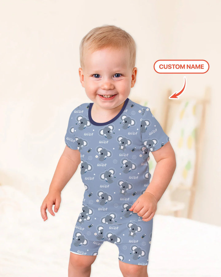 Custom Name Cosmic Koala Two Piece Short Sleeve Shorts Pajama Set