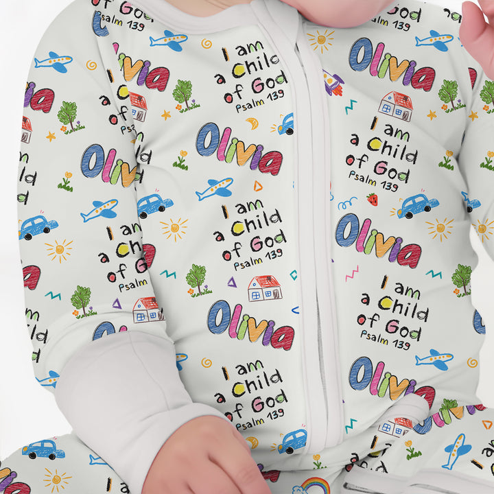 Custom name "I am a Child of God" - Crayon Style Convertible Zippy